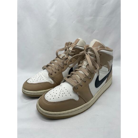 Women's Nike Jordan 1 Mid Sneakers in Sail/Black-Desert Size 10 BQ6472 103 - Picture 1 of 13